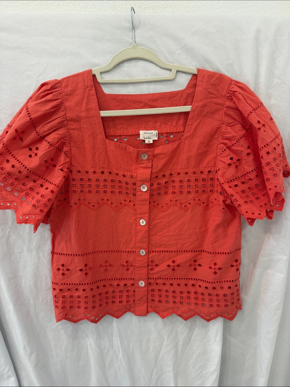 Nicole Miller Eyelet Blouse - Orange sz small